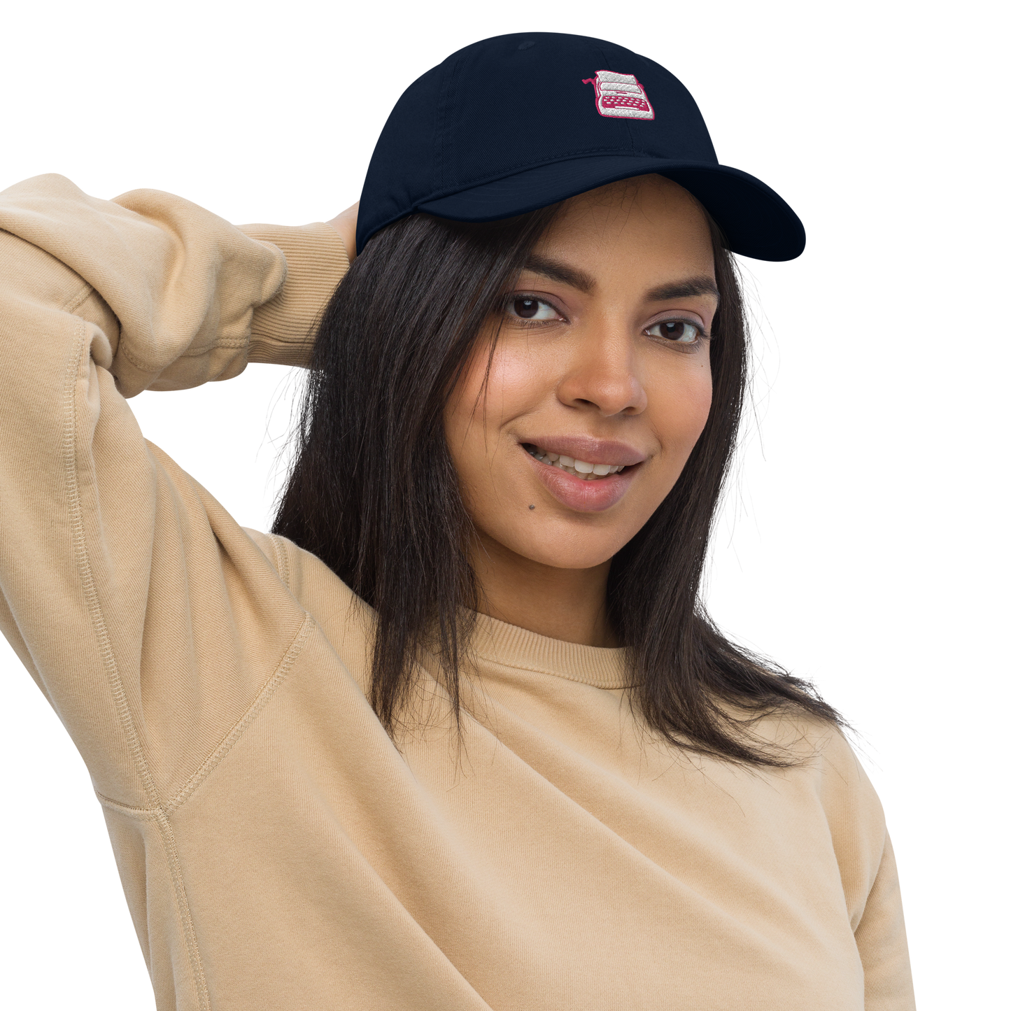 Organic Cotton Hat - White & Flamingo Typewriter