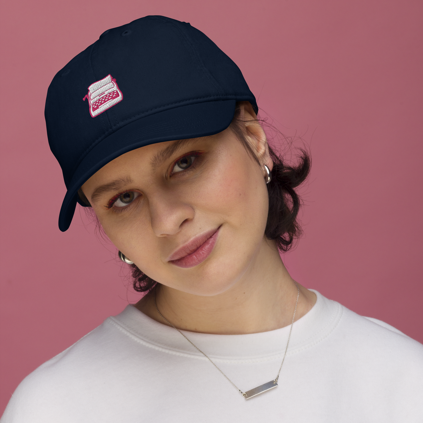 Organic Cotton Hat - White & Flamingo Typewriter