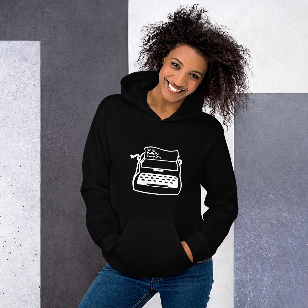 'Write With Me Every Day' Unisex Hoodie - White Typewriter