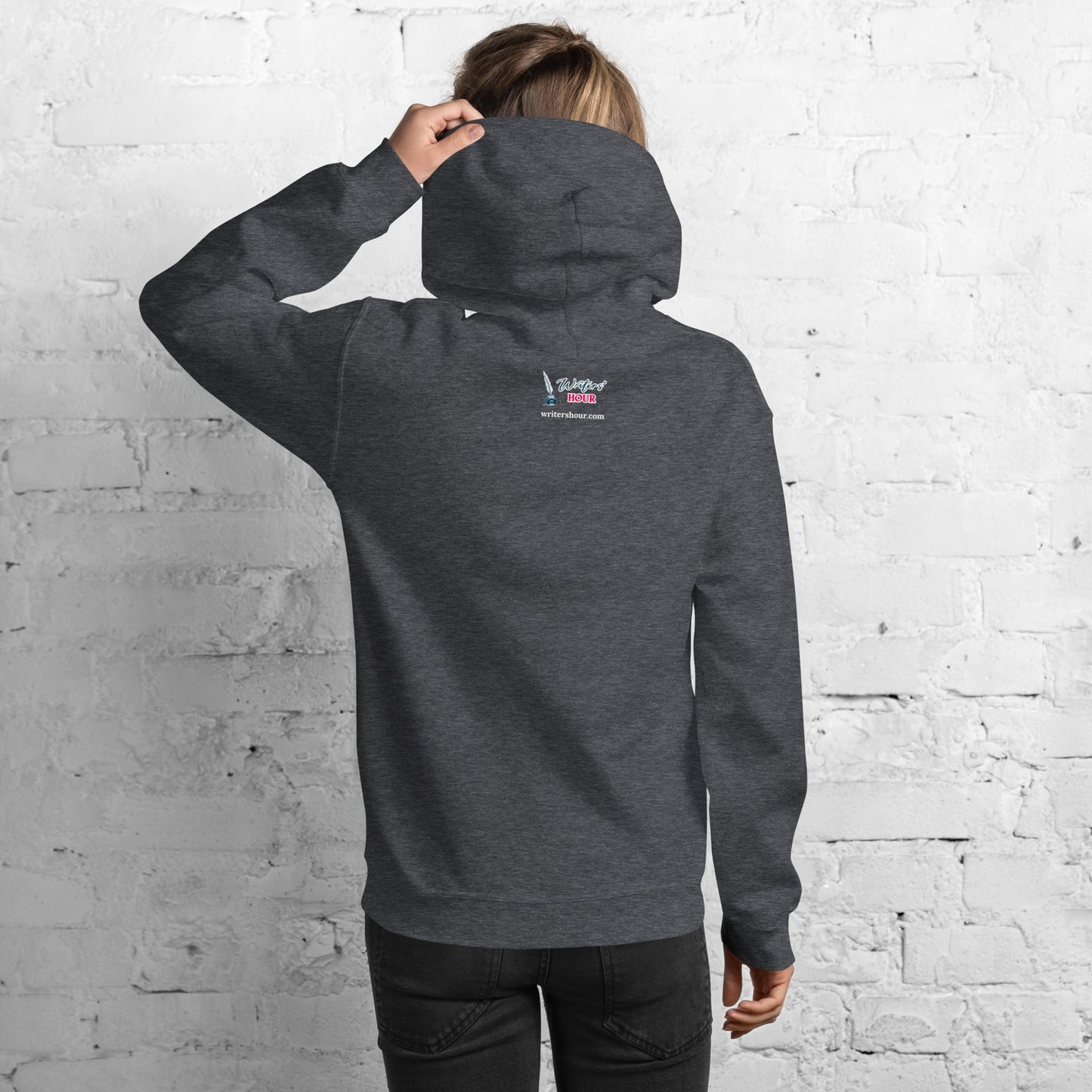 'Write With Me Every Day' Unisex Hoodie - Blue Typewriter
