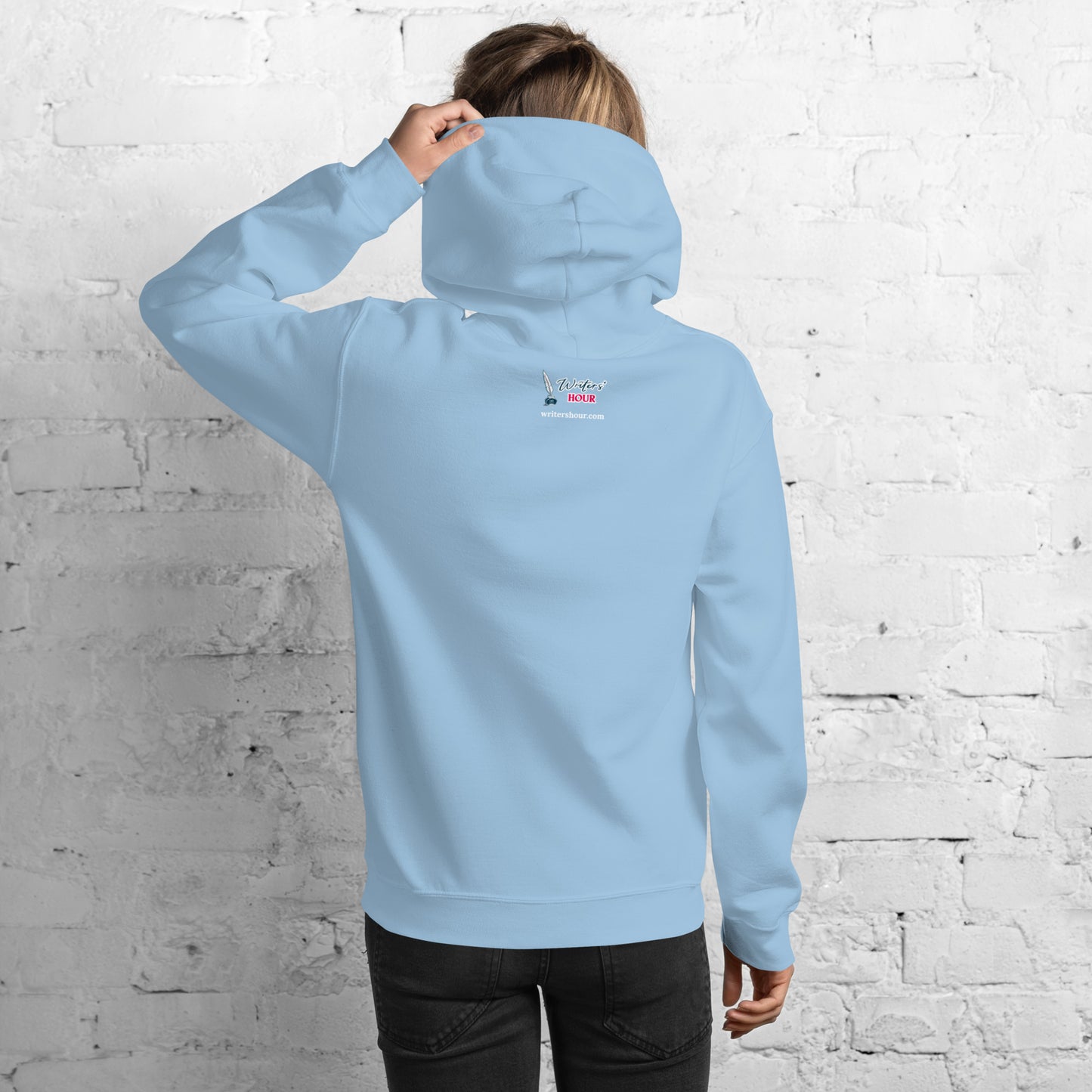 'Write With Me Every Day' Unisex Hoodie - Blue Typewriter
