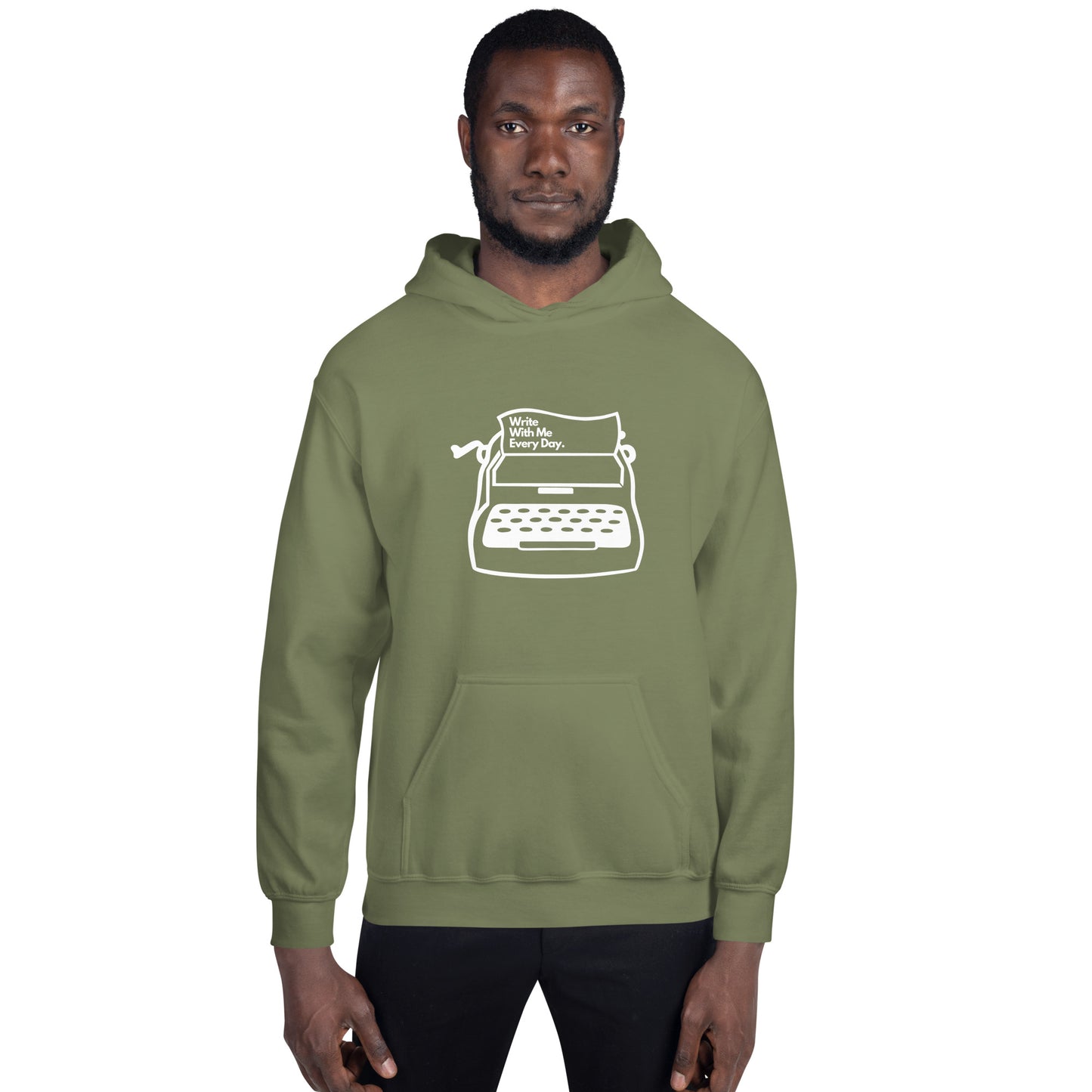 'Write With Me Every Day' Unisex Hoodie - White Typewriter