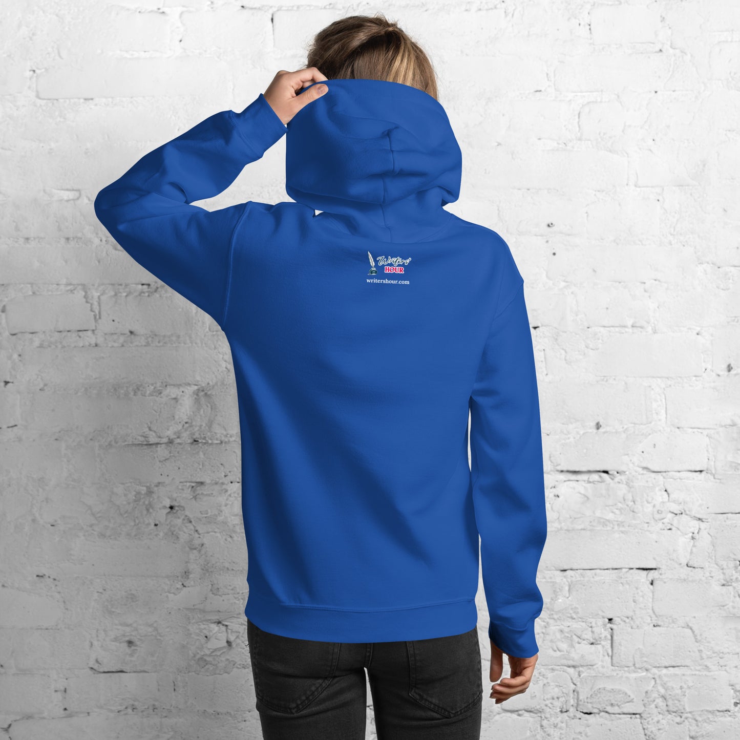 'Write With Me Every Day' Unisex Hoodie - Blue Typewriter