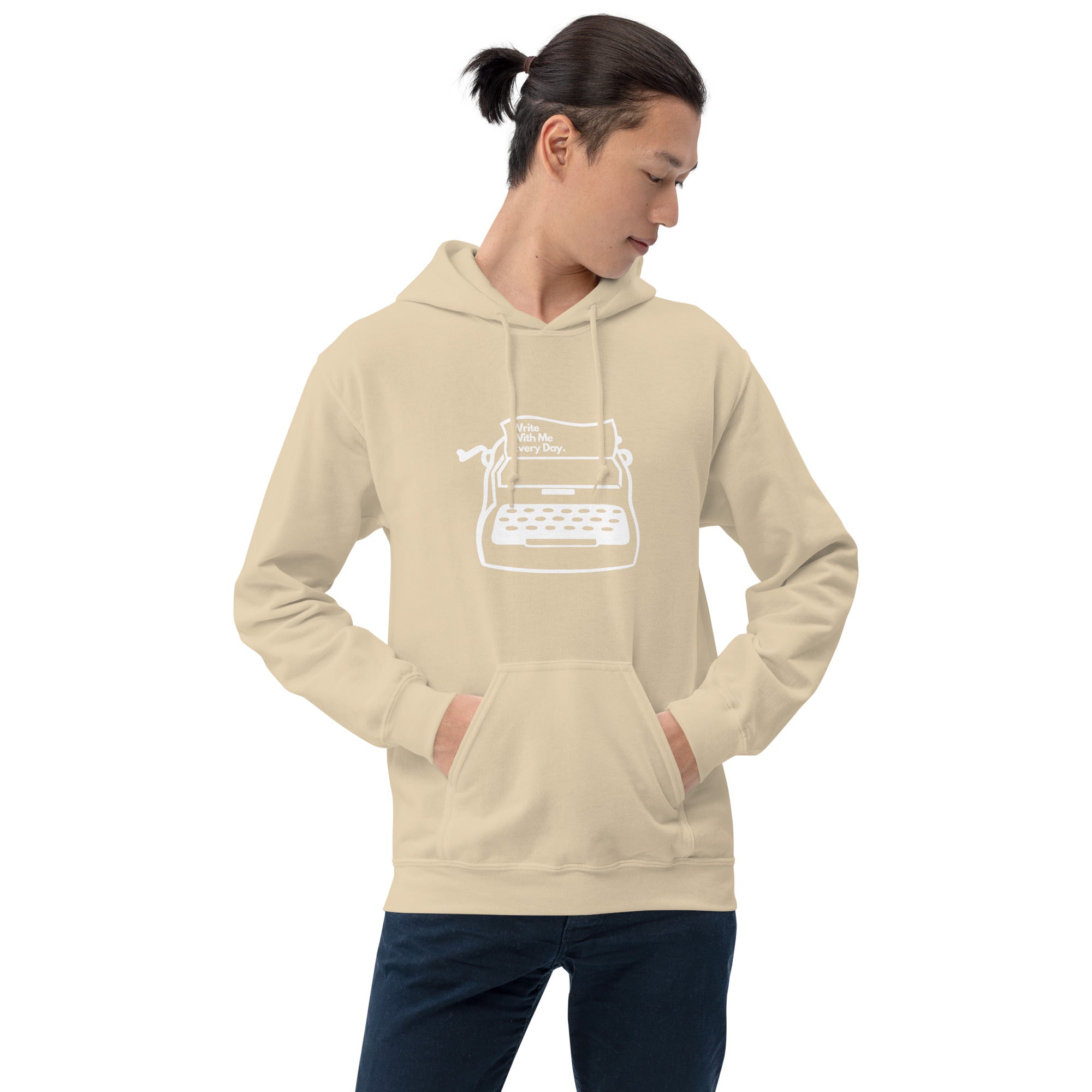 'Write With Me Every Day' Unisex Hoodie - White Typewriter