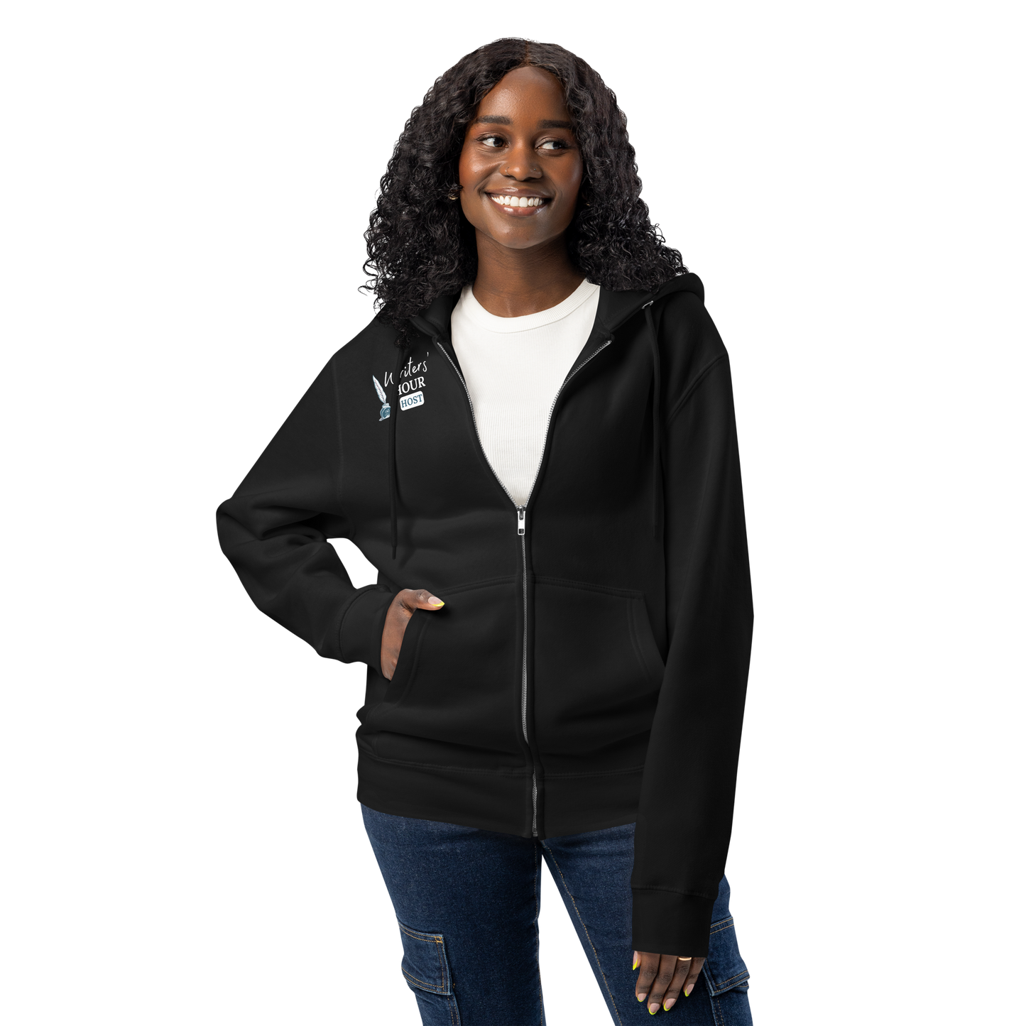 Writers' Hour Host Zip Hoodie (dark colors)