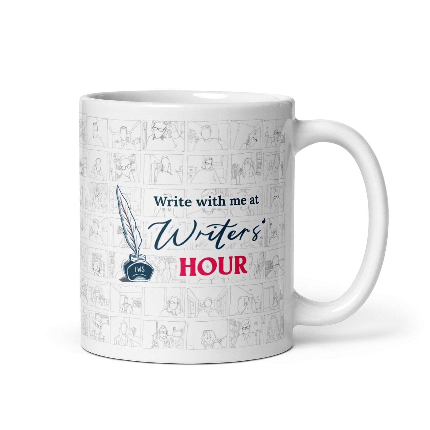 The Faces of Writers' Hour mug - Suze Riley artwork