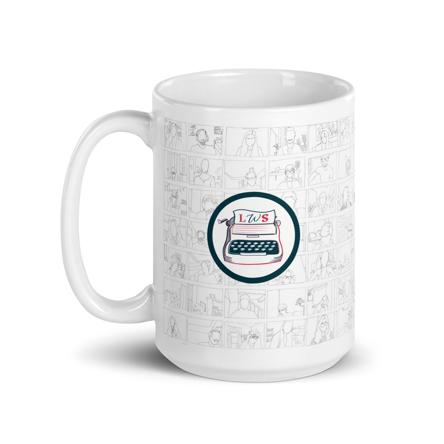 The Faces of Writers' Hour mug - Suze Riley artwork